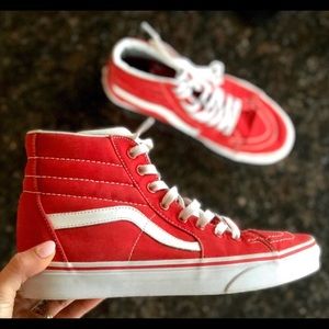 Red and White Hightop Vans